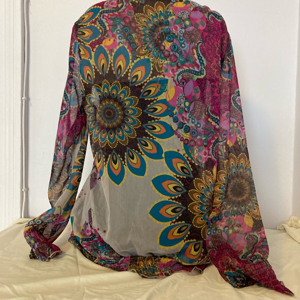 Desigual sheer colorful graphic blouse Size S/M